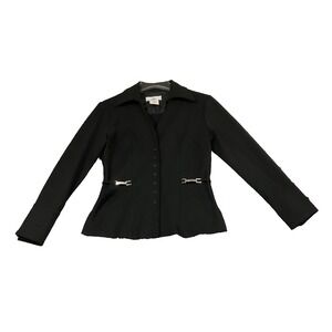 Vertigo Petite Women Long Sleeve Black Blazer With Sliver Tone Hardware Sz Pet M